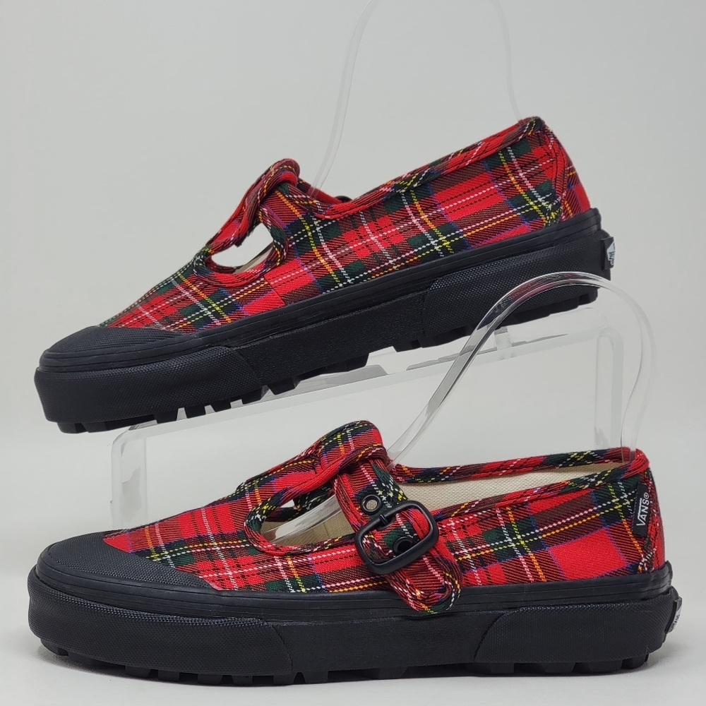 Vans Women's Size 6 Style 93 Red Tartan Plaid Mary Jane Sneakers 507452 New - Picture 2 of 11